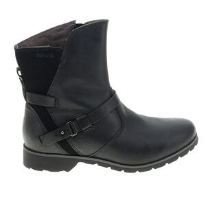 Teva De La Vina Black Leather Chunky Strappy Moto Ankle Boots Booties Size 6.5